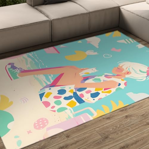 FEIPUHOME Art Cartoon Aquarell waschbarer Teppich Strand Mädchen und Katze Muster weiche gemütliche niedrigflorige rutschfeste Teppiche für Wohnung Lounge unter Tisch 160x230cm FEIPUHOME Art Cartoon Aquarell waschbarer Teppich Strand Mädchen und Katze Muster weiche gemütliche niedrigflorige rutschfeste Teppiche für Wohnung Lounge unter Tisch 160x230cm von FEIPUHOME Art