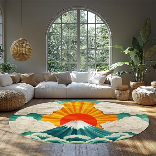 FEIPUHOME Art Cartoon Ocean Theme Runder Teppich Waschbarer Rutschfester Boden Teppiche Japanisch Sonnenaufgang Berg Design für Kinderzimmer Wohnzimmer Schlafzimmer Spielzimmer 120x120cm FEIPUHOME Art Cartoon Ocean Theme Runder Teppich Waschbarer Rutschfester Boden Teppiche Japanisch Sonnenaufgang Berg Design für Kinderzimmer Wohnzimmer Schlafzimmer Spielzimmer 120x120cm von FEIPUHOME Art