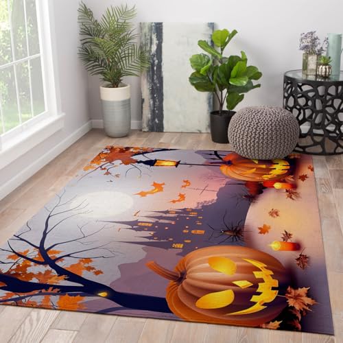 FEIPUHOME Art Cartoon Teppich Spinne Fledermaus Kürbis Teppiche Halloween Thanksgiving Fußmatte für Schlafzimmer Wohnzimmer Wäscherei mit niedrigem Flor Faltbar 160x200cm von FEIPUHOME Art