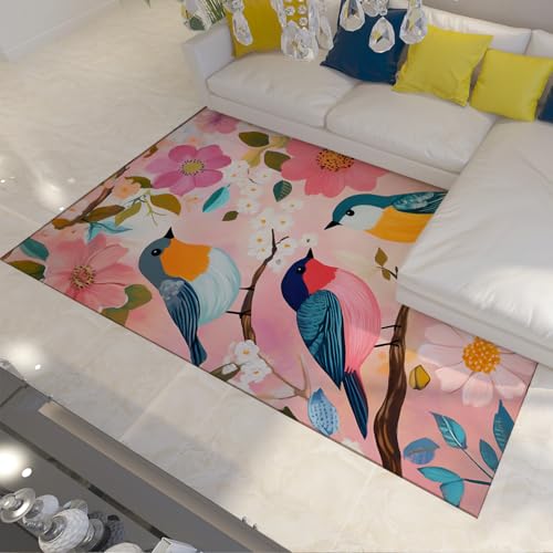 FEIPUHOME Art Cartoon Teppiche Boho Bunte Blumen Vogel Muster Teppich für Wohn- und Schlafzimmer Kinderzimmer Spielzimmer mit Rutschfester Rückseite mit niedrigem Flor 90x120cm FEIPUHOME Art Cartoon Teppiche Boho Bunte Blumen Vogel Muster Teppich für Wohn- und Schlafzimmer Kinderzimmer Spielzimmer mit Rutschfester Rückseite mit niedrigem Flor 90x120cm von FEIPUHOME Art