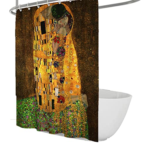 FEIPUHOME Art Duschvorhänge für Badezimmer-Sets Klassischer Künstler Gustav Klimt Kuss Abstrakte Malerei Verdunkelungs-Duschvorhang Retro-Duschvorhang 200 x 240 cm von FEIPUHOME Art