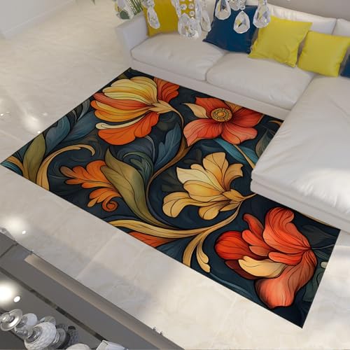 FEIPUHOME Art Französische Landhausteppiche Blumen Blätter Stillleben Weicher dünner Teppich für Büro Wohnzimmer Indoor Bodenmatte rutschfest niedriger Flor 160x200cm FEIPUHOME Art Französische Landhausteppiche Blumen Blätter Stillleben Weicher dünner Teppich für Büro Wohnzimmer Indoor Bodenmatte rutschfest niedriger Flor 160x200cm von FEIPUHOME Art