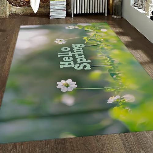 FEIPUHOME Art Frühling Boho Teppiche Schöne Weiße Blumen und Grün Rasen Waschbar rutschfeste Eingangstür Fußmatte Kinderzimmer Spielzimmer Schlafsaal Minimalistische Wohnkultur 90x120cm FEIPUHOME Art Frühling Boho Teppiche Schöne Weiße Blumen und Grün Rasen Waschbar rutschfeste Eingangstür Fußmatte Kinderzimmer Spielzimmer Schlafsaal Minimalistische Wohnkultur 90x120cm von FEIPUHOME Art