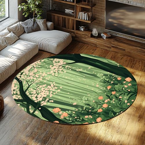 FEIPUHOME Art Frühling Botanische Runde Teppiche Weich Gemütlich Grün Natur Wald Rosa Blüte Teppiche Für Kinder Jugendzimmer Schlafzimmer Küche Niedriger Flor rutschfest 120x120cm FEIPUHOME Art Frühling Botanische Runde Teppiche Weich Gemütlich Grün Natur Wald Rosa Blüte Teppiche Für Kinder Jugendzimmer Schlafzimmer Küche Niedriger Flor rutschfest 120x120cm von FEIPUHOME Art