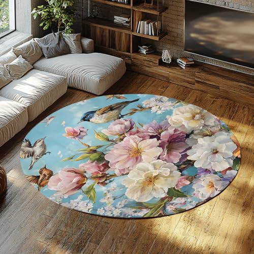 FEIPUHOME Art Frühling Garten Bunte Runde Teppiche Blumen Vogel Botanische Szene Weicher Gemütlicher Niederflorteppich für Home Office Wohnzimmer Schlafzimmer Küche 160x160cm FEIPUHOME Art Frühling Garten Bunte Runde Teppiche Blumen Vogel Botanische Szene Weicher Gemütlicher Niederflorteppich für Home Office Wohnzimmer Schlafzimmer Küche 160x160cm von FEIPUHOME Art