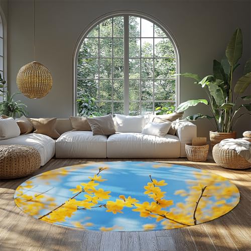 FEIPUHOME Art Frühling Natur Blumen Kunstwerk Runde Teppiche Gelbe Blüte und Blauer Himmel Innen-/Außen Wohnkultur Teppich für Eingangsbereich Wohnzimmer niedriger Flor 200x200cm FEIPUHOME Art Frühling Natur Blumen Kunstwerk Runde Teppiche Gelbe Blüte und Blauer Himmel Innen-/Außen Wohnkultur Teppich für Eingangsbereich Wohnzimmer niedriger Flor 200x200cm von FEIPUHOME Art