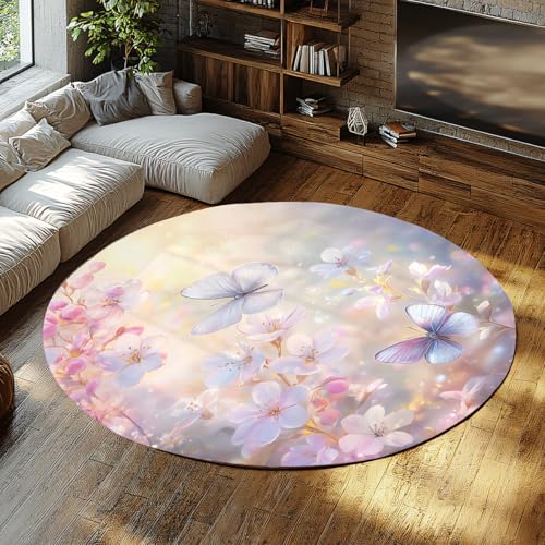 FEIPUHOME Art Frühling Natur Elegante Runde Teppiche Schmetterling Blüte Serenity Nachttisch Teppich rutschfest Waschbar Für Mädchen Zimmer Wohnung Wohnzimmer Rosa 200x200cm FEIPUHOME Art Frühling Natur Elegante Runde Teppiche Schmetterling Blüte Serenity Nachttisch Teppich rutschfest Waschbar Für Mädchen Zimmer Wohnung Wohnzimmer Rosa 200x200cm von FEIPUHOME Art