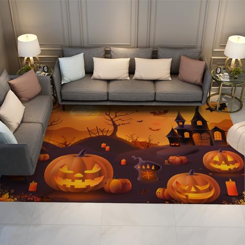 FEIPUHOME Art Halloween Nachtteppich Geist Fledermaus Kürbis Horror Schloss Wurfmatten für Wohnzimmer vor Kamin niedriger Flor maschinenwaschbar 80x120cm von FEIPUHOME Art