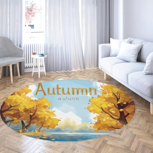 FEIPUHOME Art Herbst Natur Thema Runde Teppiche Seeufer Gelbe Bäume Blauer Himmel Landschaft Teppich für Wohnzimmer Schlafzimmer Innen/Außen Waschbar rutschfest 120x120cm FEIPUHOME Art Herbst Natur Thema Runde Teppiche Seeufer Gelbe Bäume Blauer Himmel Landschaft Teppich für Wohnzimmer Schlafzimmer Innen/Außen Waschbar rutschfest 120x120cm von FEIPUHOME Art
