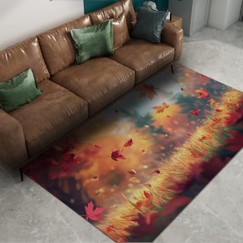 FEIPUHOME Art Herbst Thema Teppiche Maschinenwaschbar Fallende Blätter Wald Natur Szene Teppich für Wohnzimmer Schlafzimmer Bauernhaus rutschfest Faltbar 90x150cm FEIPUHOME Art Herbst Thema Teppiche Maschinenwaschbar Fallende Blätter Wald Natur Szene Teppich für Wohnzimmer Schlafzimmer Bauernhaus rutschfest Faltbar 90x150cm von FEIPUHOME Art