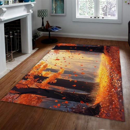 FEIPUHOME Art Herbst Warme Sonne Teppiche Wald Fallende Blätter Natur Landschaft Decke Teppich Waschbar rutschfest für Bauernhaus Lobby Zimmer Eingangsbereich 200x300cm von FEIPUHOME Art
