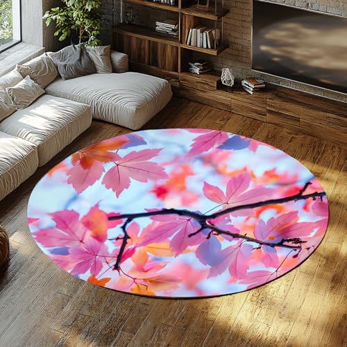 FEIPUHOME Art Herbstthema Akzent Teppiche Traumhaft rosa Ahorn Blätter Runde Teppich waschbar weich rutschfest für Wohnzimmer vor Kamin Gästezimmer 200x200cm FEIPUHOME Art Herbstthema Akzent Teppiche Traumhaft rosa Ahorn Blätter Runde Teppich waschbar weich rutschfest für Wohnzimmer vor Kamin Gästezimmer 200x200cm von FEIPUHOME Art