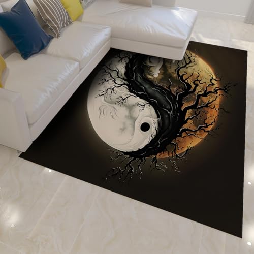 FEIPUHOME Art Horror Abstrakter Teppich Yin Yang Baum Waschbare Weiche rutschfeste Teppiche für Wohnzimmer Schlafzimmer Wohnung Indoor Home Decor Niedriger Flor 60x90cm von FEIPUHOME Art