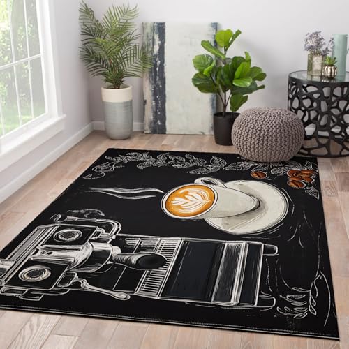 FEIPUHOME Art Kaffee Kunst Teppich Zeitgenössische Pinselstriche Abwaschbarer Rutschfester Boden Teppiche für Wohnzimmer Küche Esszimmer Eingangsbereich Dekor Schwarz 120x180cm FEIPUHOME Art Kaffee Kunst Teppich Zeitgenössische Pinselstriche Abwaschbarer Rutschfester Boden Teppiche für Wohnzimmer Küche Esszimmer Eingangsbereich Dekor Schwarz 120x180cm von FEIPUHOME Art