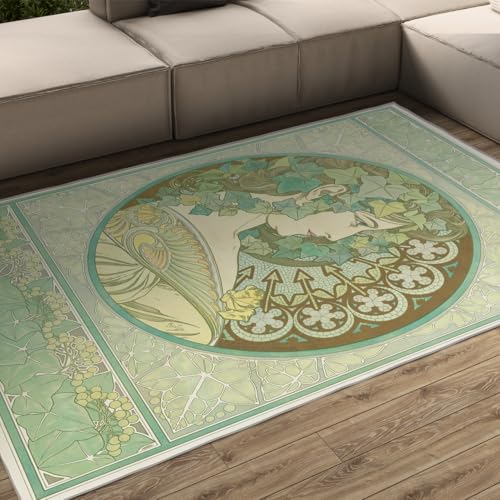 FEIPUHOME Art Klassischer Retro Teppich Efeu Berühmte Malerei Druck Teppich für Schlafzimmer Wohnzimmer Wohnheim Wohnkultur rutschfest Maschinenwaschbar Grün 60x90cm von FEIPUHOME Art