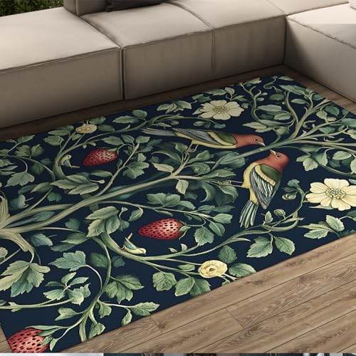 FEIPUHOME Art Ländliche Kunst Teppiche Erdbeere Spatz Blume Blätter Große rutschfeste Innendekoration Teppich für Lounge Tee Tisch Sofa Fußmatten 180x280cm von FEIPUHOME Art
