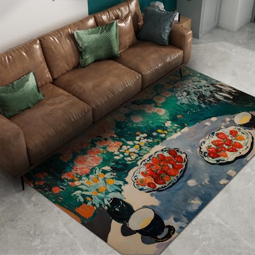 FEIPUHOME Art Land Garten Teppiche Esstisch Erdbeere Obst Drucke Waschbarer Akzent Teppich für Bauernhaus Wohnheim Wohnung mit niedrigem Flor Faltbar 120x150cm FEIPUHOME Art Land Garten Teppiche Esstisch Erdbeere Obst Drucke Waschbarer Akzent Teppich für Bauernhaus Wohnheim Wohnung mit niedrigem Flor Faltbar 120x150cm von FEIPUHOME Art