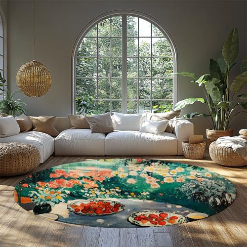 FEIPUHOME Art Landgarten Runde Teppiche Esstisch Erdbeere Obstdrucke Waschbarer Akzentteppich für Bauernhaus Wohnheim Wohnung mit niedrigem Flor Faltbar 120x120cm FEIPUHOME Art Landgarten Runde Teppiche Esstisch Erdbeere Obstdrucke Waschbarer Akzentteppich für Bauernhaus Wohnheim Wohnung mit niedrigem Flor Faltbar 120x120cm von FEIPUHOME Art