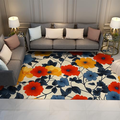 FEIPUHOME Art Lebendige Blumenteppiche Natur und Nostalgie Romantische Teppiche für Schlafzimmer Esszimmer Bauernhaus Kinderzimmer Home Office Mehrfarbig 150x240cm von FEIPUHOME Art