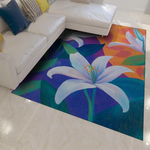 FEIPUHOME Art Lily Moderne waschbare Teppiche Aquarell Blumen Rutschfester weicher Akzentteppich für Wohnzimmer Schlafzimmer Esszimmer Wohnung Indoor Outdoor 90x150cm FEIPUHOME Art Lily Moderne waschbare Teppiche Aquarell Blumen Rutschfester weicher Akzentteppich für Wohnzimmer Schlafzimmer Esszimmer Wohnung Indoor Outdoor 90x150cm von FEIPUHOME Art
