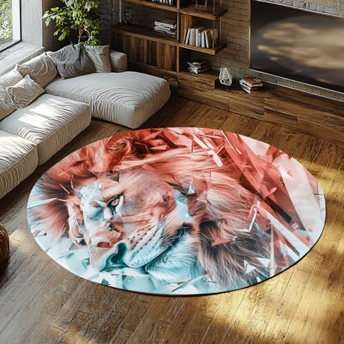 FEIPUHOME Art Löwe Grafik Runder Teppich Waschbar Dünner Rutschfester Boden Teppiche Gemütlich für Wohnzimmer Schlafzimmer Wohnung Unter Tisch Moderne schicke Wohnkultur 120x120cm FEIPUHOME Art Löwe Grafik Runder Teppich Waschbar Dünner Rutschfester Boden Teppiche Gemütlich für Wohnzimmer Schlafzimmer Wohnung Unter Tisch Moderne schicke Wohnkultur 120x120cm von FEIPUHOME Art