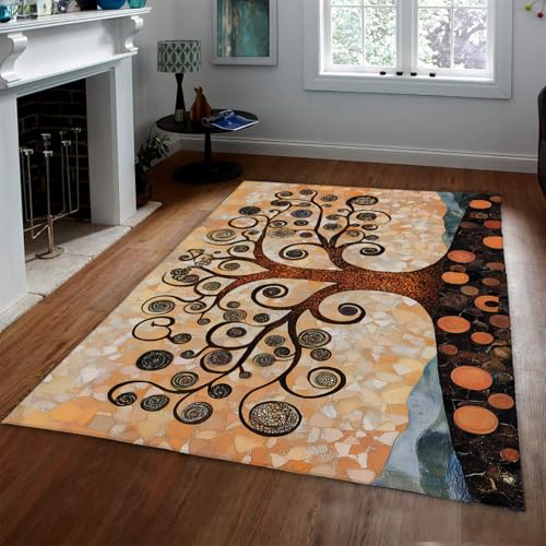 FEIPUHOME Art Mid-Century Retro Teppich Mystischer Abstrakter Baum des Lebens niedriger Flor Rutschfester Teppich für Wohnzimmer Konferenzraum Dekor Matte Maschinenwaschbar 120x180cm von FEIPUHOME Art