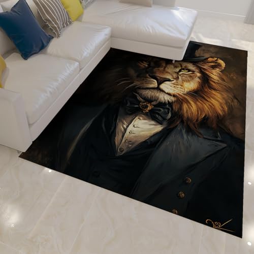 FEIPUHOME Art Mid-Century Retro Teppiche Löwe in einem Anzugmuster waschbarer niedrigfloriger Bodenteppich für Wohnung unter Tisch Home Office Spielzimmer 180x280cm von FEIPUHOME Art