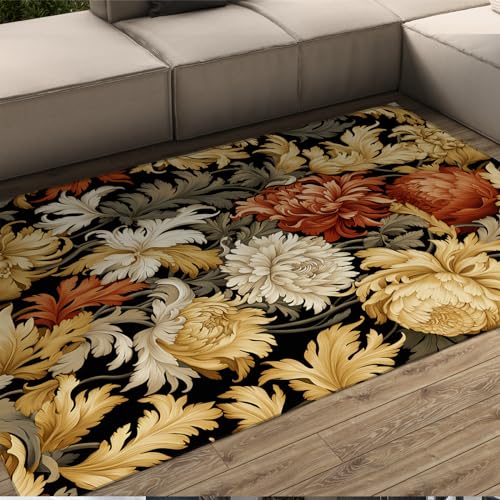 FEIPUHOME Art Mid Century Teppiche Chrysantheme Eleganter Blumenteppich für Bauernhaus Wohnzimmer Esszimmer Schlafzimmer Leichte dünne kleine Matte 150x210cm von FEIPUHOME Art