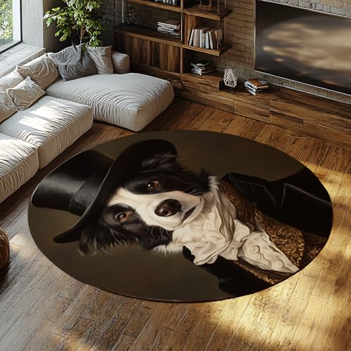FEIPUHOME Art Mid-Century Vintage Hund Portrait Runder Teppich Waschbar Soft Accent Teppiche für Wohnzimmer Schlafzimmer Wohnung Home Office Low Flor rutschfest 120x120cm FEIPUHOME Art Mid-Century Vintage Hund Portrait Runder Teppich Waschbar Soft Accent Teppiche für Wohnzimmer Schlafzimmer Wohnung Home Office Low Flor rutschfest 120x120cm von FEIPUHOME Art
