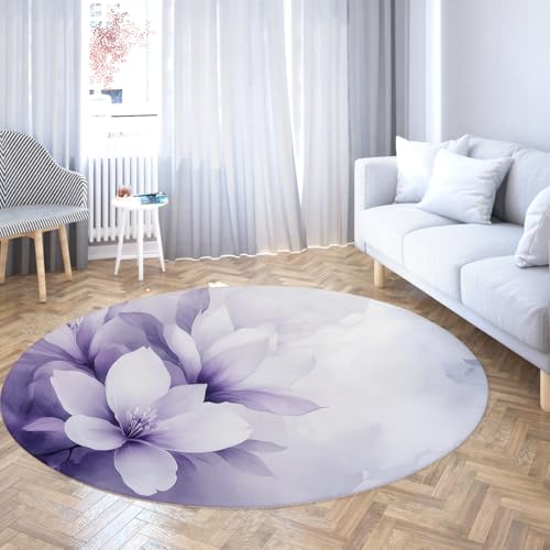 FEIPUHOME Art Moderne Boho Runde Teppiche Eleganter lila Blumen waschbar weicher niederfloriger Teppich für Kinderzimmer Schlafzimmer Wohnzimmer Wohnung Kinder Spielzimmer Bodendekoration 160x160cm FEIPUHOME Art Moderne Boho Runde Teppiche Eleganter lila Blumen waschbar weicher niederfloriger Teppich für Kinderzimmer Schlafzimmer Wohnzimmer Wohnung Kinder Spielzimmer Bodendekoration 160x160cm von FEIPUHOME Art
