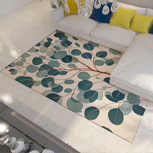 FEIPUHOME Art Moderner botanischer Stil Teppich Eukalyptus Zweig Runde Blätter Muster Boden Teppiche für Wohnzimmer Schlafzimmer Weiche rutschfeste Matte 180x250cm von FEIPUHOME Art