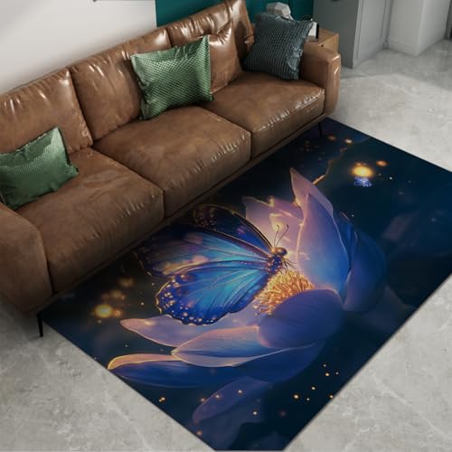 FEIPUHOME Art Moderner romantischer Teppich Schmetterling Blüte Waschbar Weicher Rutschfester Boden Teppiche für Kinderzimmer Schlafzimmer Wohnzimmer Wohnung Eingangsbereich Dekor 160x230cm von FEIPUHOME Art