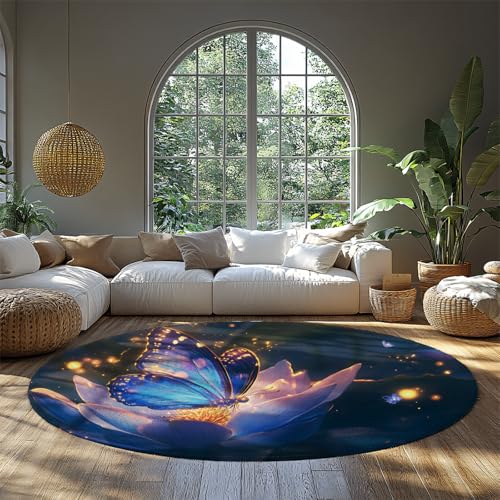FEIPUHOME Art Moderner romantischer runder Teppich Schmetterling Bloom waschbarer weicher Rutschfester Boden Teppiche für Kinderzimmer Schlafzimmer Wohnzimmer Wohnung Eingangsbereich Dekor 80x80cm FEIPUHOME Art Moderner romantischer runder Teppich Schmetterling Bloom waschbarer weicher Rutschfester Boden Teppiche für Kinderzimmer Schlafzimmer Wohnzimmer Wohnung Eingangsbereich Dekor 80x80cm von FEIPUHOME Art