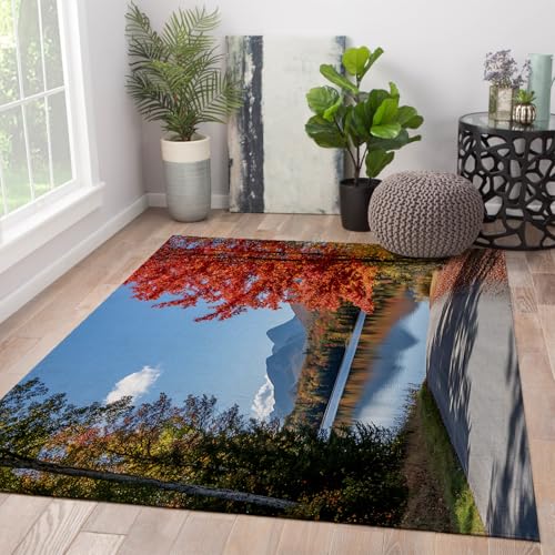 FEIPUHOME Art Moderner weicher Rutschfester Faltbarer Teppich Herbst See Reflexion Ruhige Berglandschaft Großer Nachttischteppich für Wohnzimmer Schlafzimmer 160x230cm von FEIPUHOME Art
