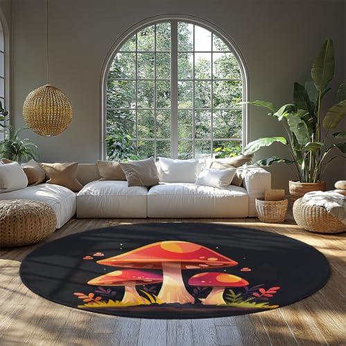 FEIPUHOME Art Mushroom Design Runder Teppich Waschbare weiche Akzentteppiche rutschfeste niedrigflorige gemütliche Bodenmatte für Kinderzimmer Schlafzimmer Wohnzimmer Mehrfarbig 120x120cm von FEIPUHOME Art