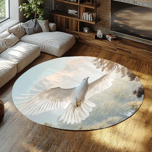 FEIPUHOME Art Natur Landschaft Runder Teppich Kiefernwald Weißer Adler Berge Dünne Niederflorteppiche für Schlafzimmer Esszimmer Unter Tisch Eingangsbereich Waschbar 80x80cm von FEIPUHOME Art