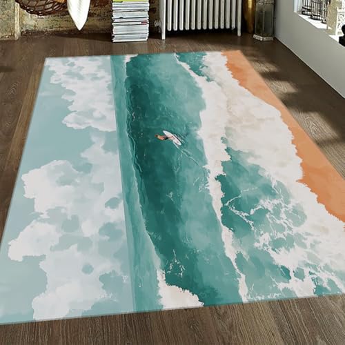 FEIPUHOME Art Nautische Thema Teppiche Ozean Surfen Meer Welle Landschaft Fußmatte für Küche Wohnzimmer Vordereingang Boden Dekor niedrig Flor rutschfest 180x240cm von FEIPUHOME Art