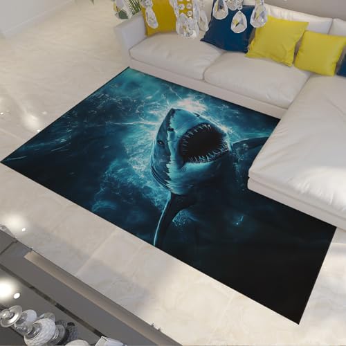 FEIPUHOME Art Ocean Creatures Shark Theme Teppich Waschbare weiche rutschfeste Teppiche mit niedrigem Flor für Wohnzimmer Schlafzimmer Spielzimmer unter Tisch Dekor 180x240cm von FEIPUHOME Art
