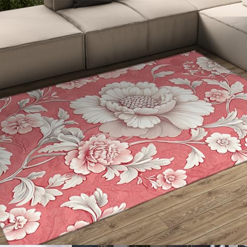 FEIPUHOME Art Orientalische Klassiker Waschbare Teppiche Chrysantheme Blumen Weicher Rutschfester Teppich für Wohnzimmer Schlafzimmer Wohnung Esszimmer Home Office 90x120cm von FEIPUHOME Art