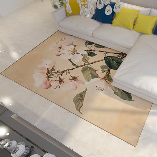 FEIPUHOME Art Orientalischer Retro Teppich Magnolie Blumen blühen auf Zweigen Innen- / Außen Wohnkultur Teppich für Eingangsbereich Wohnzimmer niedriger Flor 80x120cm von FEIPUHOME Art