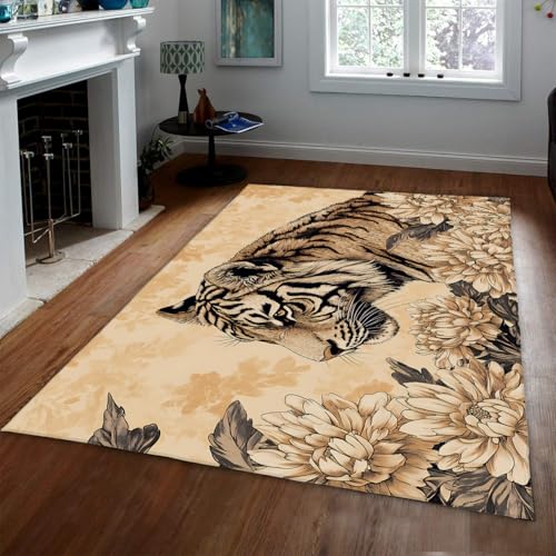 FEIPUHOME Art Orientalischer Vintage-Kunstteppich Tiger Floral waschbar Rutschfester dünner Boden Teppiche für Kinderzimmer Schlafzimmer Wohnzimmer Wohnung Eingangsbereich 90x120cm FEIPUHOME Art Orientalischer Vintage-Kunstteppich Tiger Floral waschbar Rutschfester dünner Boden Teppiche für Kinderzimmer Schlafzimmer Wohnzimmer Wohnung Eingangsbereich 90x120cm von FEIPUHOME Art