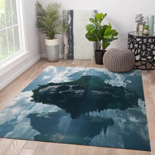 FEIPUHOME Art Ozean Horror Thema Throw Teppich Skull Island Design Waschbare Teppiche Low Pile Weich für Wohnzimmer Schlafzimmer Innendekoration rutschfest 120x150cm von FEIPUHOME Art