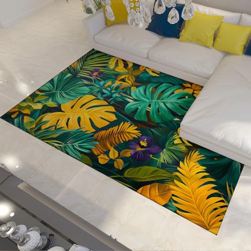 FEIPUHOME Art Palmblätter Teppich Grün und Gelb Tropischer Dschungel Wohnzimmer Schlafzimmer Badezimmer Türmatte Waschbar rutschfeste Dünne Teppiche 80x120cm FEIPUHOME Art Palmblätter Teppich Grün und Gelb Tropischer Dschungel Wohnzimmer Schlafzimmer Badezimmer Türmatte Waschbar rutschfeste Dünne Teppiche 80x120cm von FEIPUHOME Art