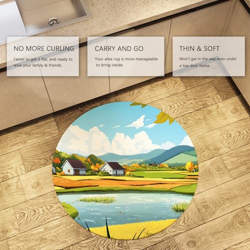FEIPUHOME Art Pastoraler Stil Runde Teppiche Landhaus Teich Weizenfelder Teppich für Badezimmer Eingang rutschfest Weich Bequem Dünne Bodenmatte Niedriger Flor 80x80cm FEIPUHOME Art Pastoraler Stil Runde Teppiche Landhaus Teich Weizenfelder Teppich für Badezimmer Eingang rutschfest Weich Bequem Dünne Bodenmatte Niedriger Flor 80x80cm von FEIPUHOME Art