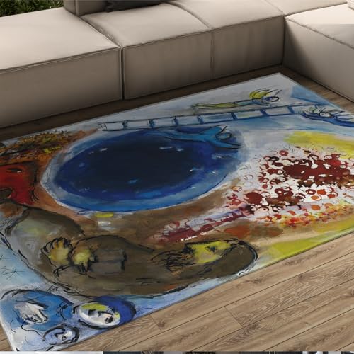 FEIPUHOME Art Primitivismus berühmte Malerei Druck dekorativer Teppich Menschen und Leiter Abstraktion Teppich für Wohnzimmer Schlafzimmer niedriger Flor 90x150cm von FEIPUHOME Art