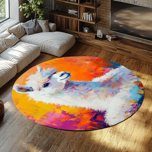 FEIPUHOME Art Retro Niedlicher Alpaka Muster Runder Teppich Bunte Lama Drucke Waschbare rutschfeste Teppiche für Wohnzimmer Schlafzimmer Esstisch Boden Akzent 80x80cm FEIPUHOME Art Retro Niedlicher Alpaka Muster Runder Teppich Bunte Lama Drucke Waschbare rutschfeste Teppiche für Wohnzimmer Schlafzimmer Esstisch Boden Akzent 80x80cm von FEIPUHOME Art