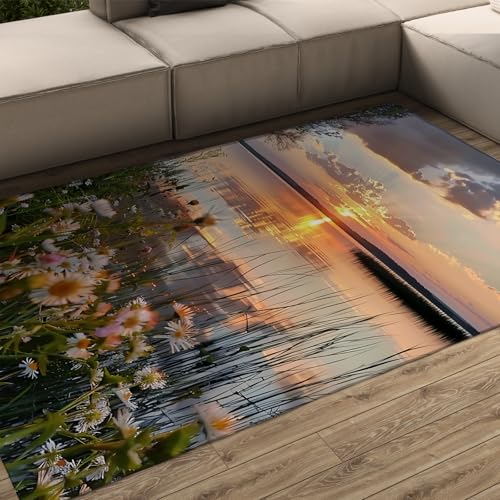 FEIPUHOME Art Riverside Scenery Teppich Sonnenuntergang See Blumen Design Boden Teppiche für Schlafzimmer Wohnung Gästezimmer Eingangsbereich Dekor Waschbar Weich niedriger Flor 200x300cm FEIPUHOME Art Riverside Scenery Teppich Sonnenuntergang See Blumen Design Boden Teppiche für Schlafzimmer Wohnung Gästezimmer Eingangsbereich Dekor Waschbar Weich niedriger Flor 200x300cm von FEIPUHOME Art