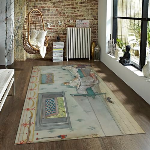 FEIPUHOME Art Rokoko-Stil Teppich Cock-A-Doodle-Do Seine Sieben Uhr berühmte Gemäldedrucke Eingang Fußmatte für Schlafzimmer Schlafsaal waschbarer Teppich 120x180cm von FEIPUHOME Art