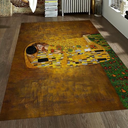 FEIPUHOME Art Romantische Themen Teppich Der Kuss Berühmter Gemälde Druck Weicher Teppich für Zuhause Wohnzimmer Männer Frauen Schlafzimmer Niedriger Flor Maschinenwaschbar 90x150cm FEIPUHOME Art Romantische Themen Teppich Der Kuss Berühmter Gemälde Druck Weicher Teppich für Zuhause Wohnzimmer Männer Frauen Schlafzimmer Niedriger Flor Maschinenwaschbar 90x150cm von FEIPUHOME Art