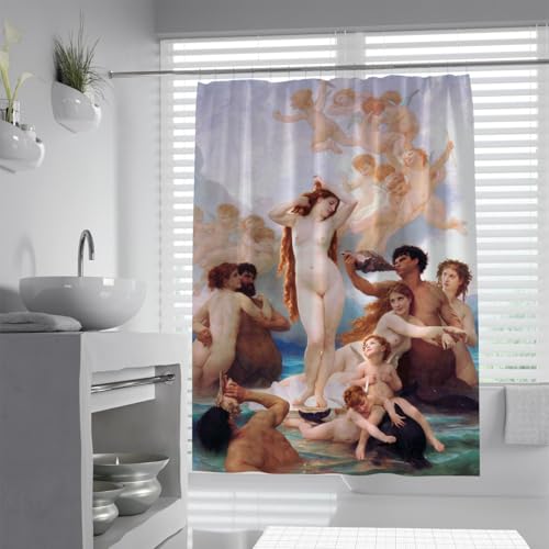 FEIPUHOME Art Romantischer Stil Berühmtes Gemälde Druck Duschvorhang Liner Die Geburt der Venus Muster Badevorhang Stoff Badezimmer Dekor Waschbar W120xL200(cm) von FEIPUHOME Art